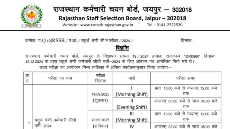 Rajasthan 4th Grade Exam Date 2025